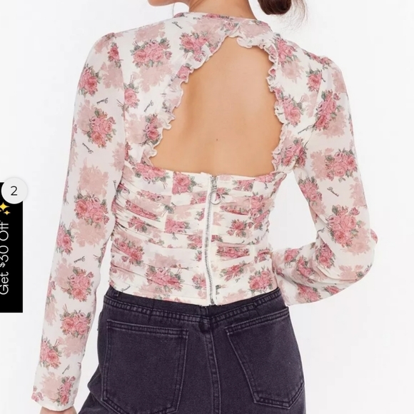 Nasty Gal $78 Wanna Grow Again Floral Ruched Blouse 6 - Picture 7 of 13